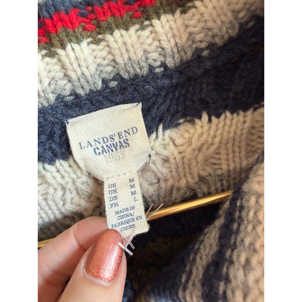 Vintage Lands End Lambswool Knit Button Cardigan, Medium