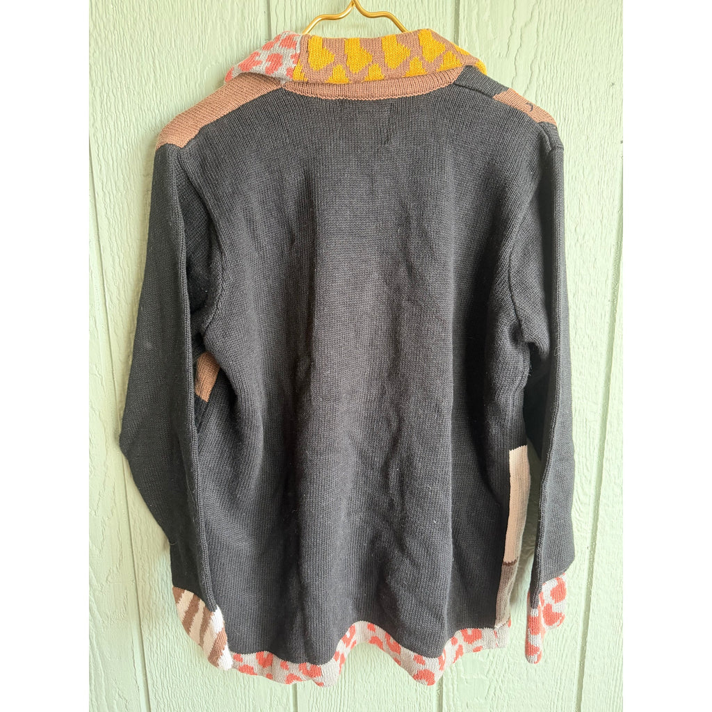 Vintage Stonybrook Knits Safari Cardigan Lion Giraffe Animal Knit Sweater Size M