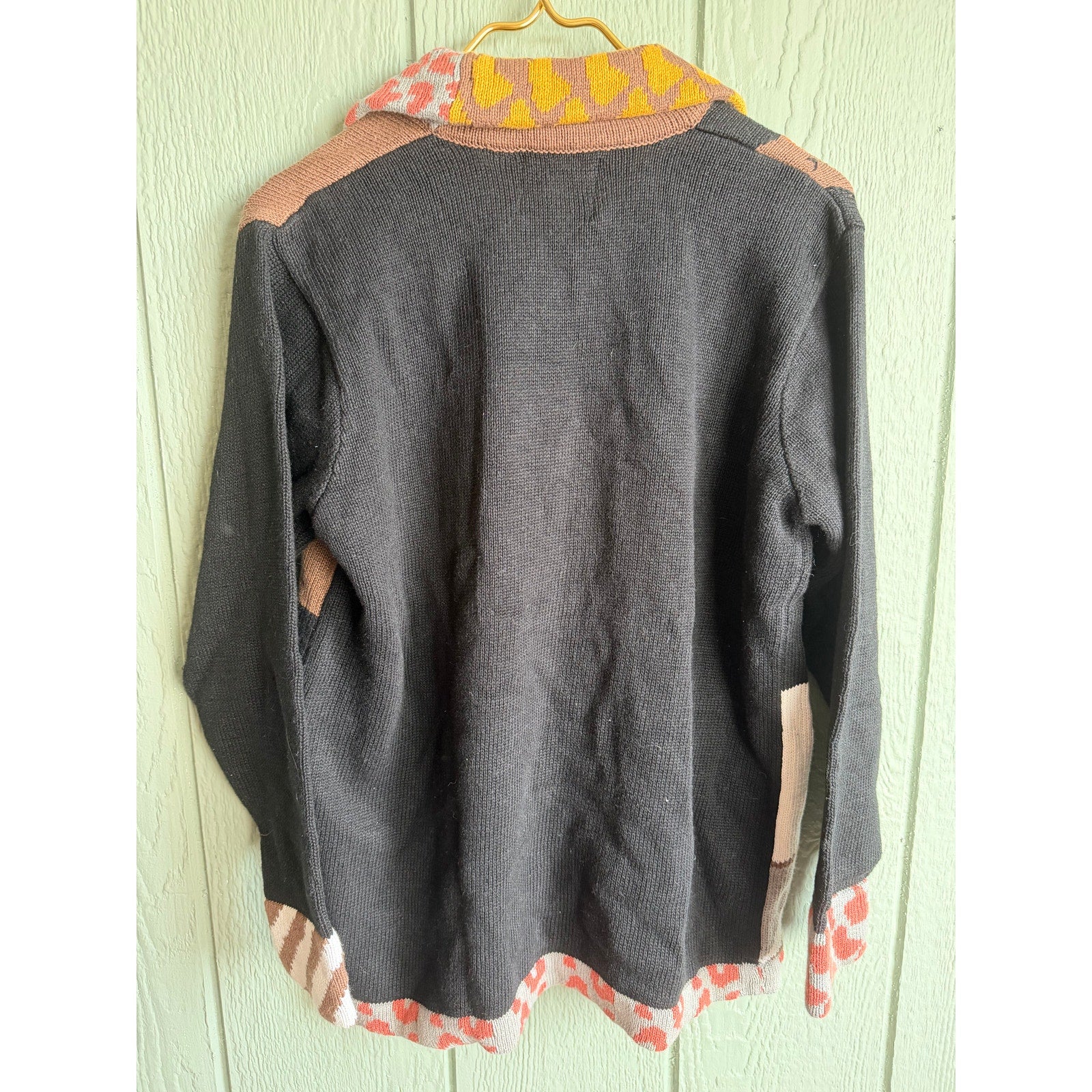Vintage Stonybrook Knits Safari Cardigan Lion Giraffe Animal Knit Sweater Size M