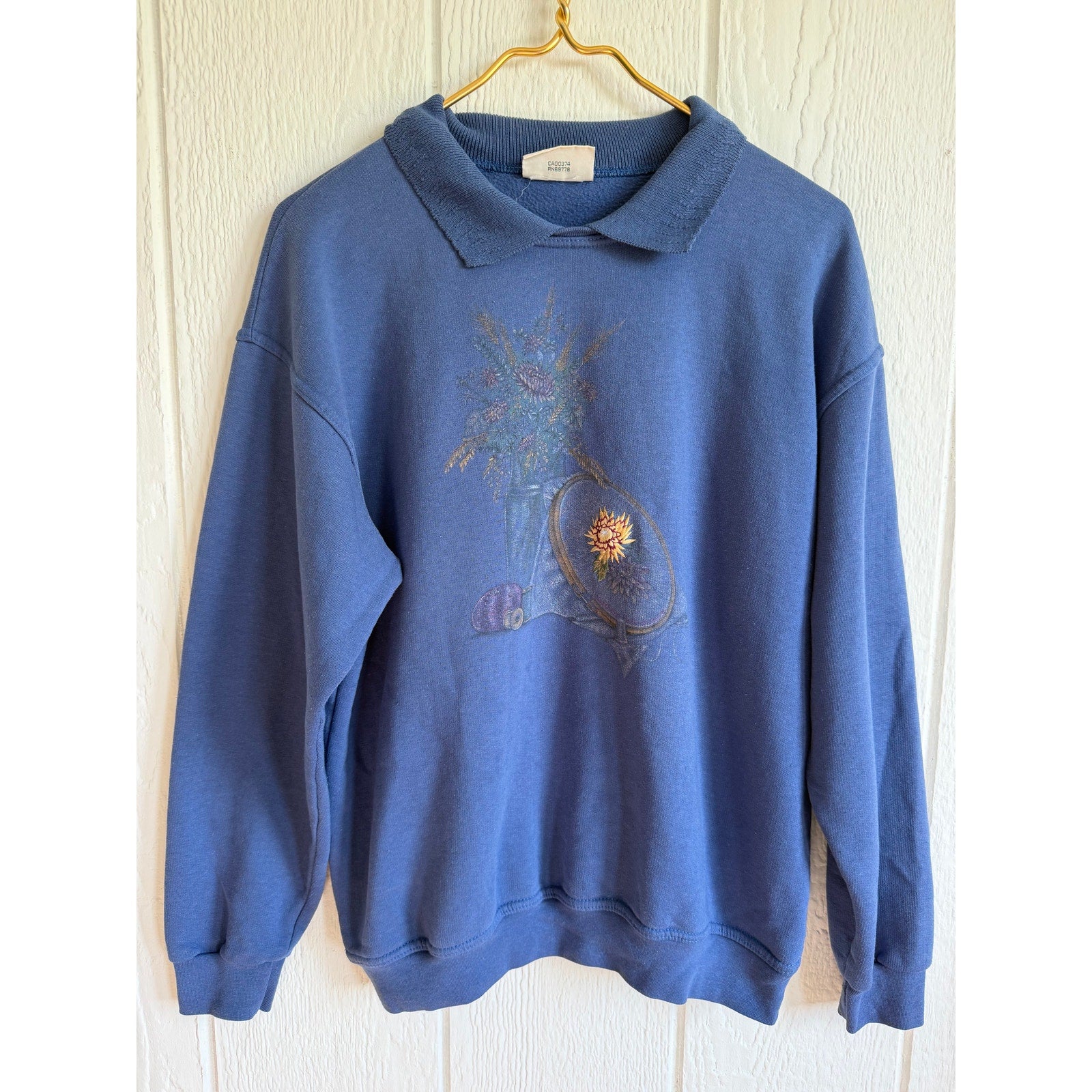 Vintage 90s Northern Reflections Collared Pullover Floral Embroidery