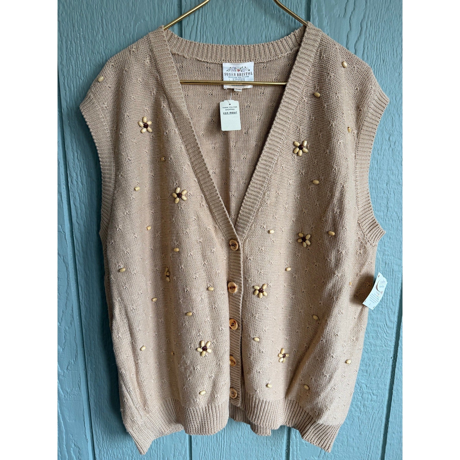 NWT Vintage 1992 Susan Bristol Beaded Floral Knit Vest Embroidered Cottagecore