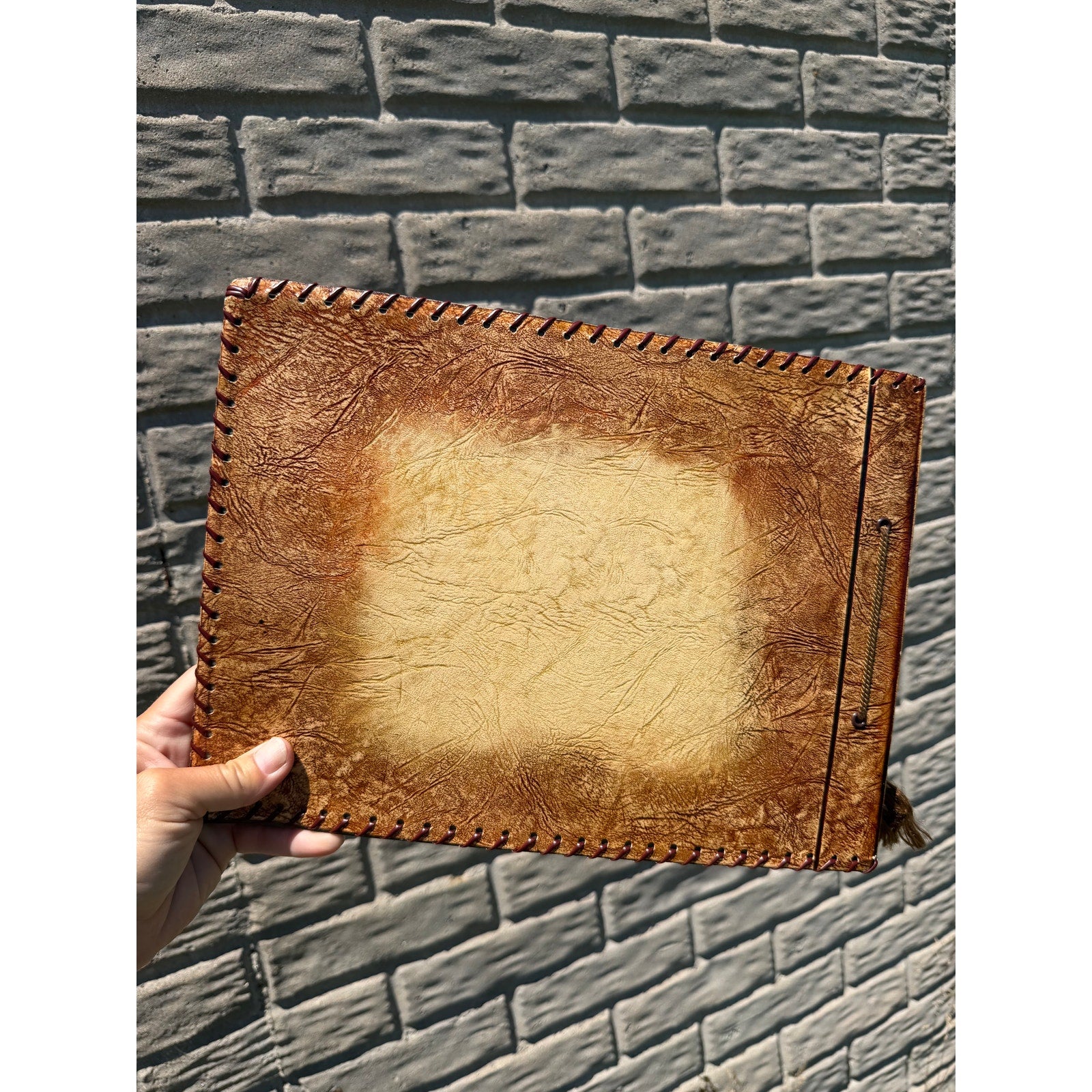 Vintage Leather Photo Album Embossed Elk Hunting Dog Scrapbook Cabin Lodge Decor