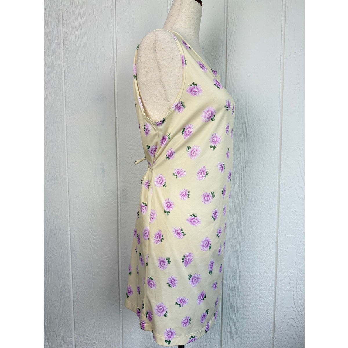 SWAT Ditsy Floral Mini Dress Cream Purple Tie Back 90s Y2K Cottagecore