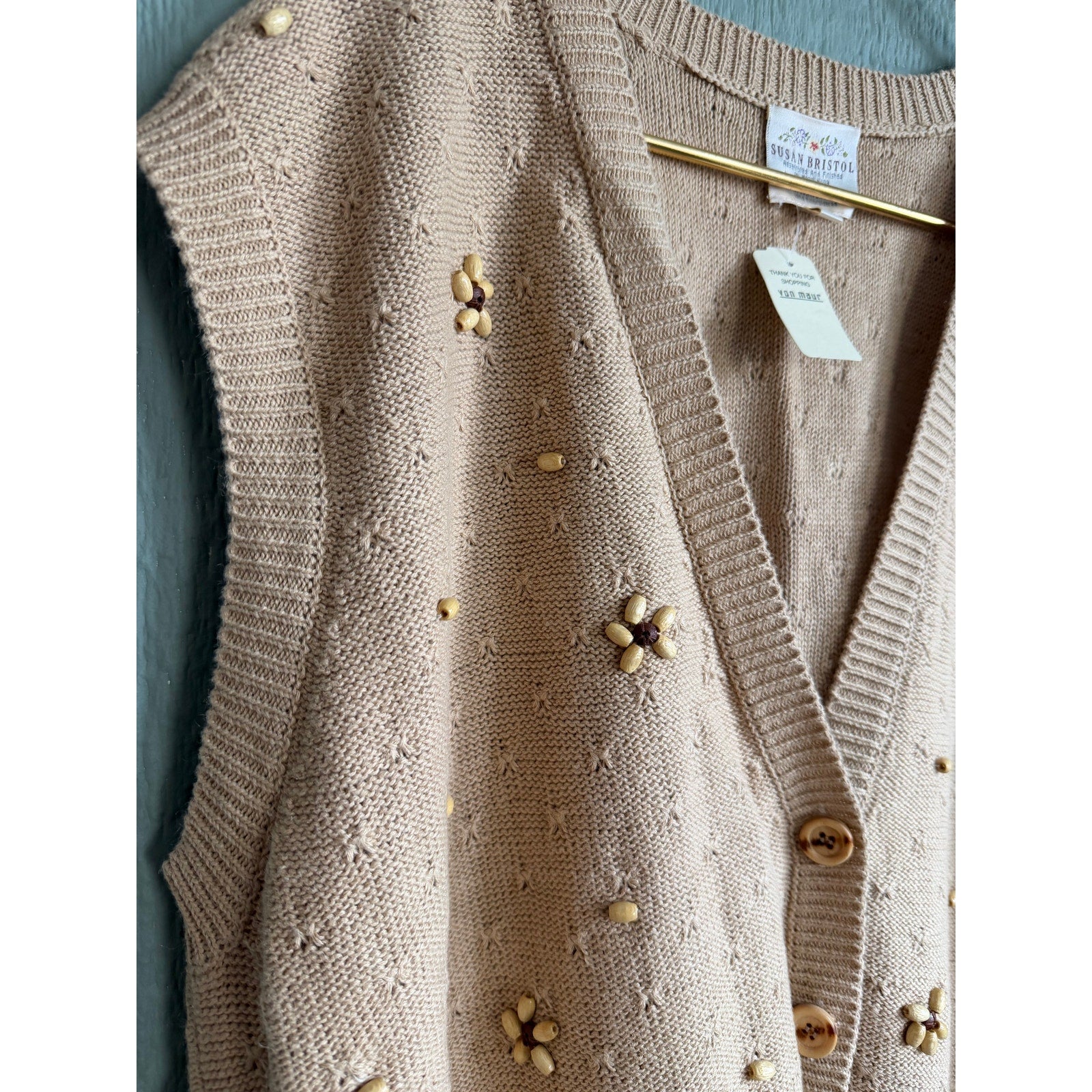 NWT Vintage 1992 Susan Bristol Beaded Floral Knit Vest Embroidered Cottagecore