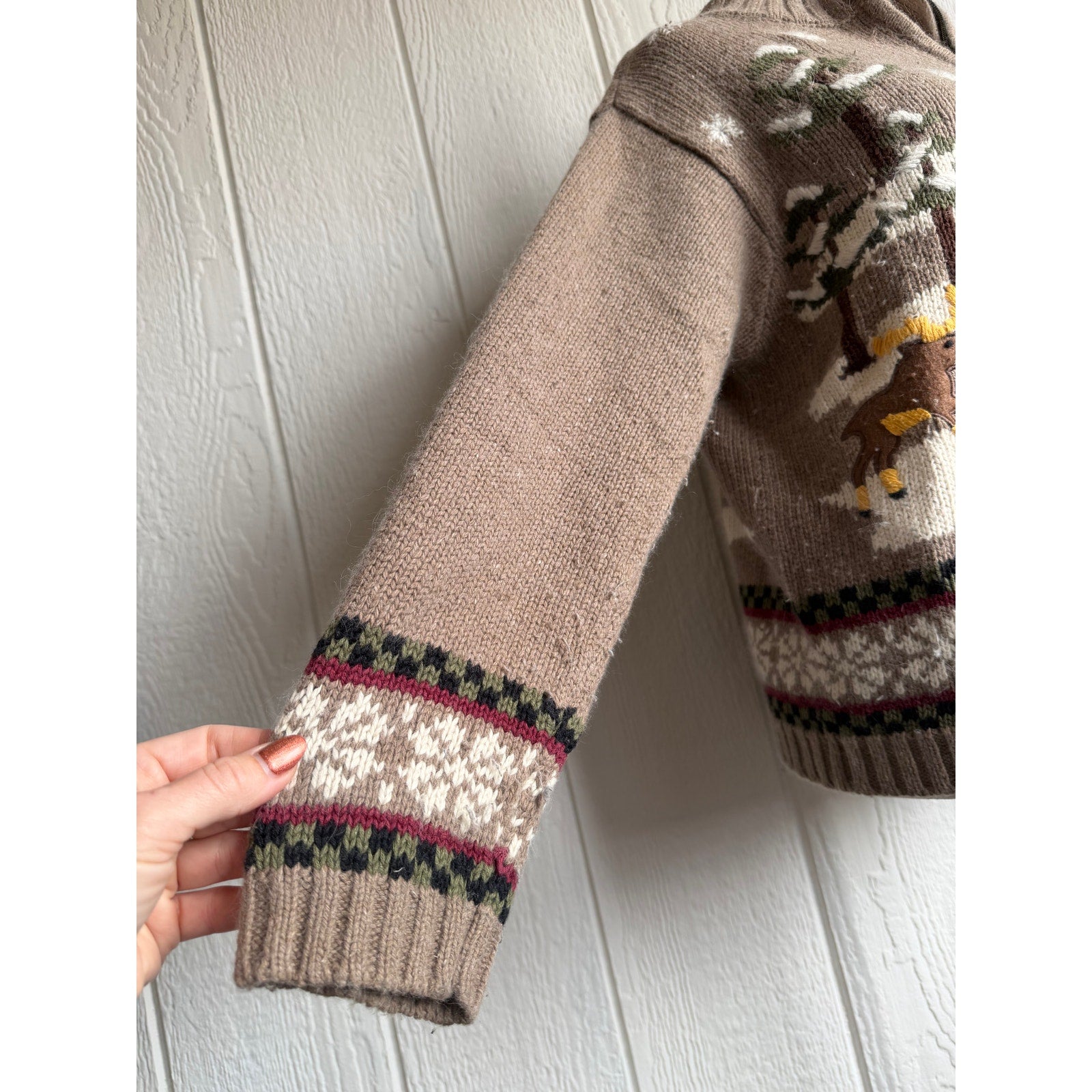 Vintage 90s Cabin Sweater Medium Bear Snow Scene Full Zip Angora Blend