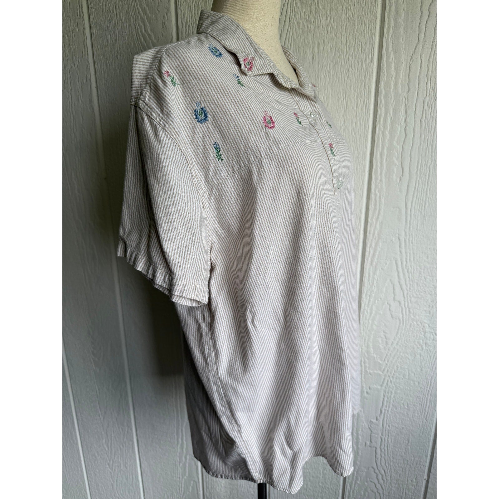 Vintage Willow Bay Embroidered Stripe Button Down Shirt Womens XL Cottagecore