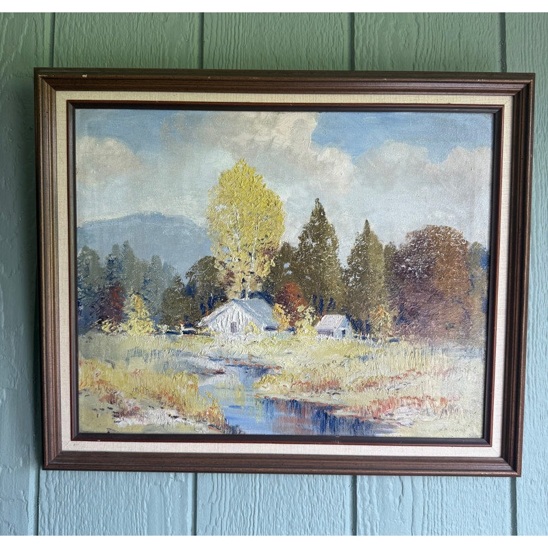 Vintage Antique Ernest Fredericks Oil On Canvas Countryside Painting