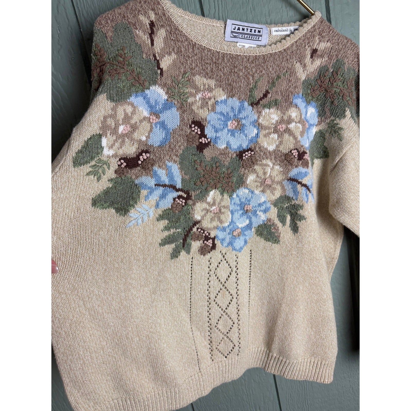 Vintage Jantzen Classics Floral Knit Sweater | Cottagecore | Embroidered | L/G