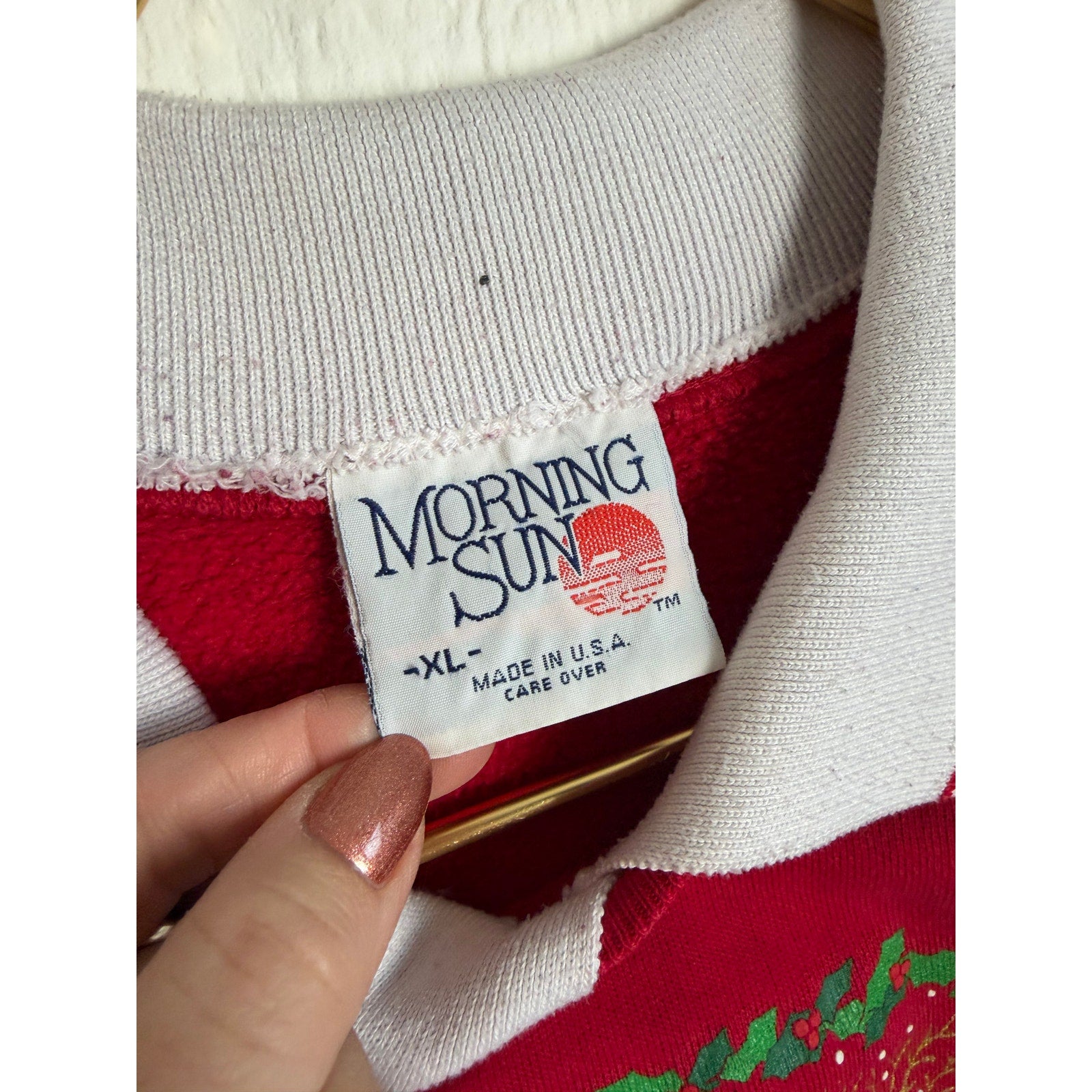 Vintage 90s Morning Sun Goose Collar Sweater XL Red Made in USA