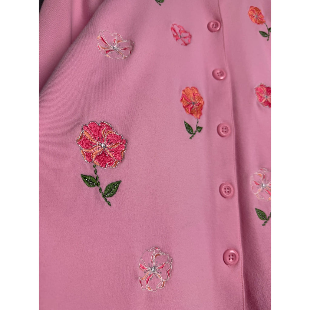 Vintage Breckenridge Petite Pink Embroidered Floral Cardigan | Cottagecore | PS