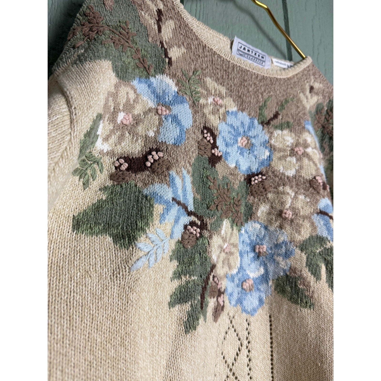 Vintage Jantzen Classics Floral Knit Sweater | Cottagecore | Embroidered | L/G