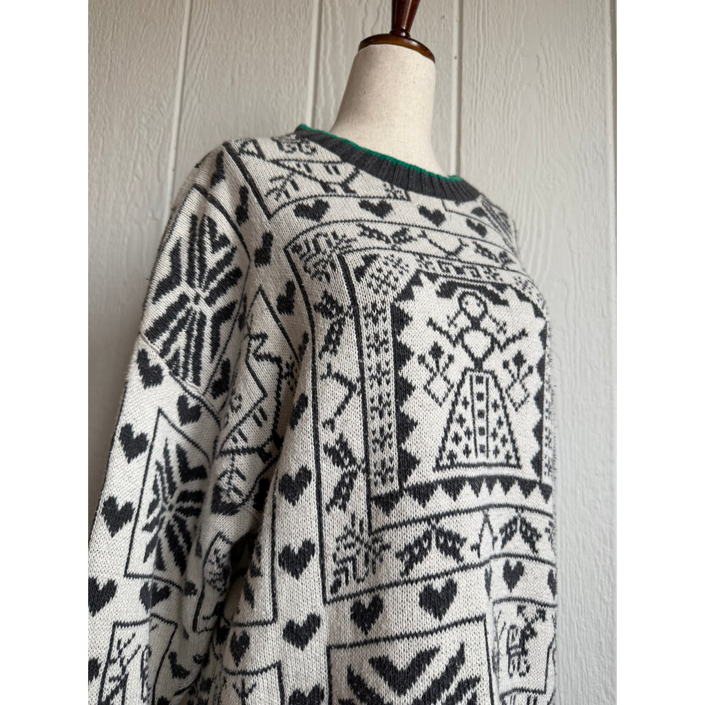 Vintage Cabin Creek Petite Sweater Large Petite Made USA Nordic Folk Heart Knit