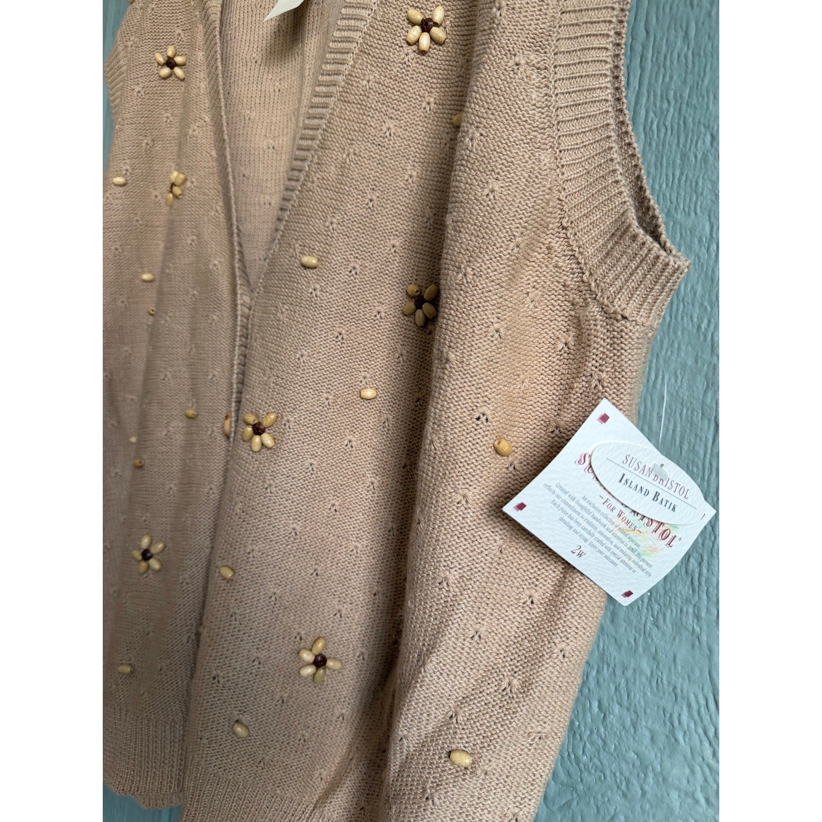 NWT Vintage 1992 Susan Bristol Beaded Floral Knit Vest Embroidered Cottagecore