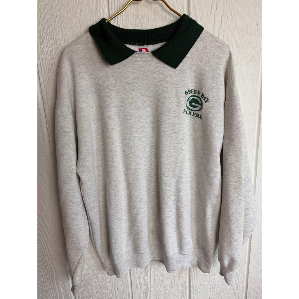 Vintage 90s Green Bay Packers Collared Pullover Sweatshirt, Size Large