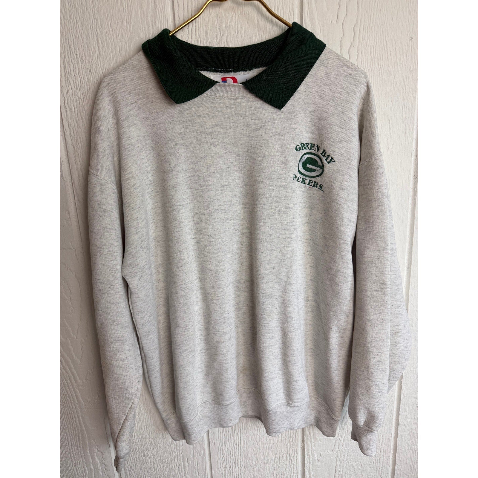 Vintage 90s Green Bay Packers Collared Pullover Sweatshirt, Size Large