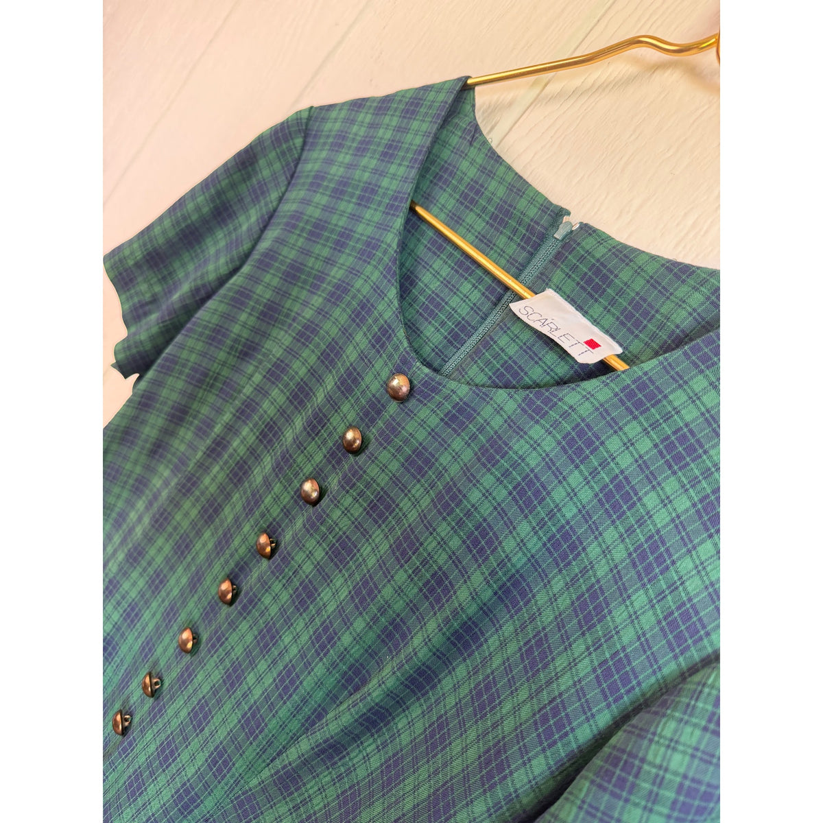 Vintage 90s Scarlett Green Tartan Plaid Midi Maxi Dress Button Front Grunge
