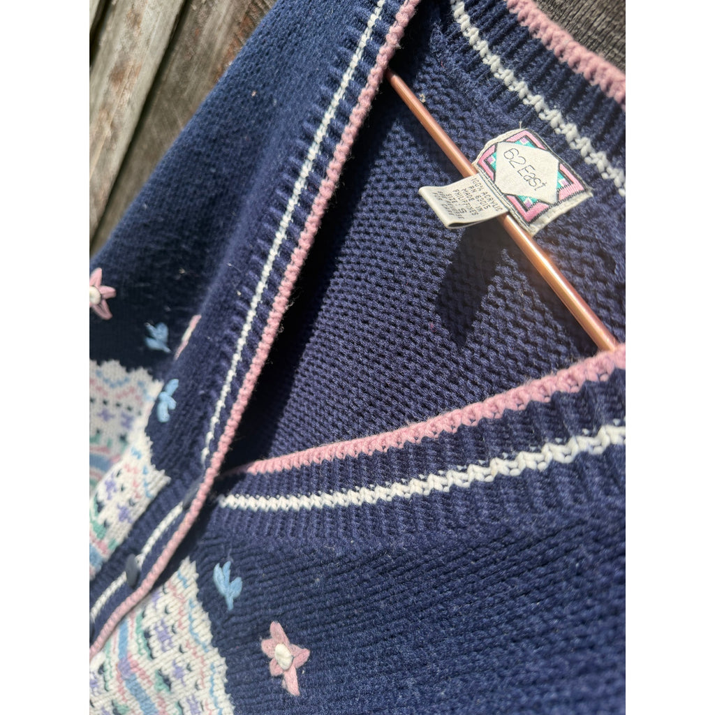 Vintage 90s Floral Knit Fair Isle Cardigan Small