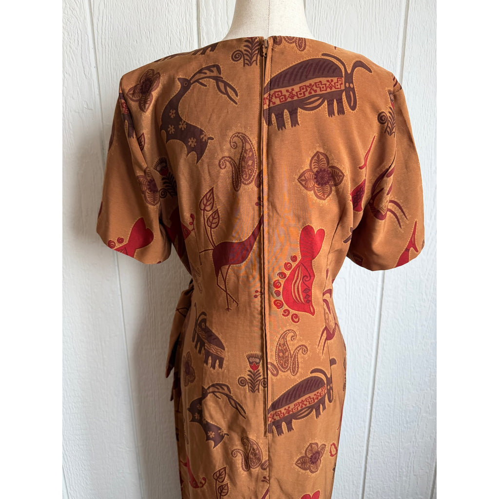 Vintage 90s Sag Harbor Dress Tribal Animal Print Midi Size 8