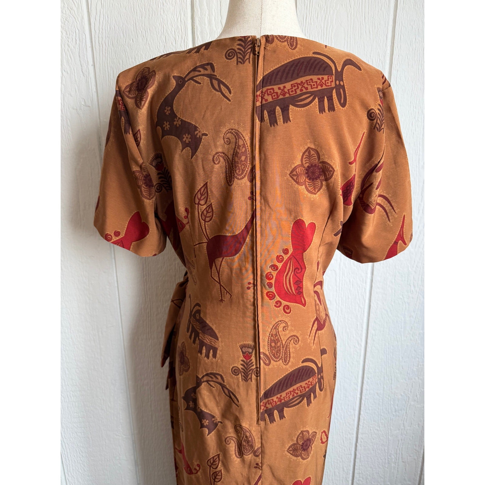 Vintage 90s Sag Harbor Dress Tribal Animal Print Midi Size 8