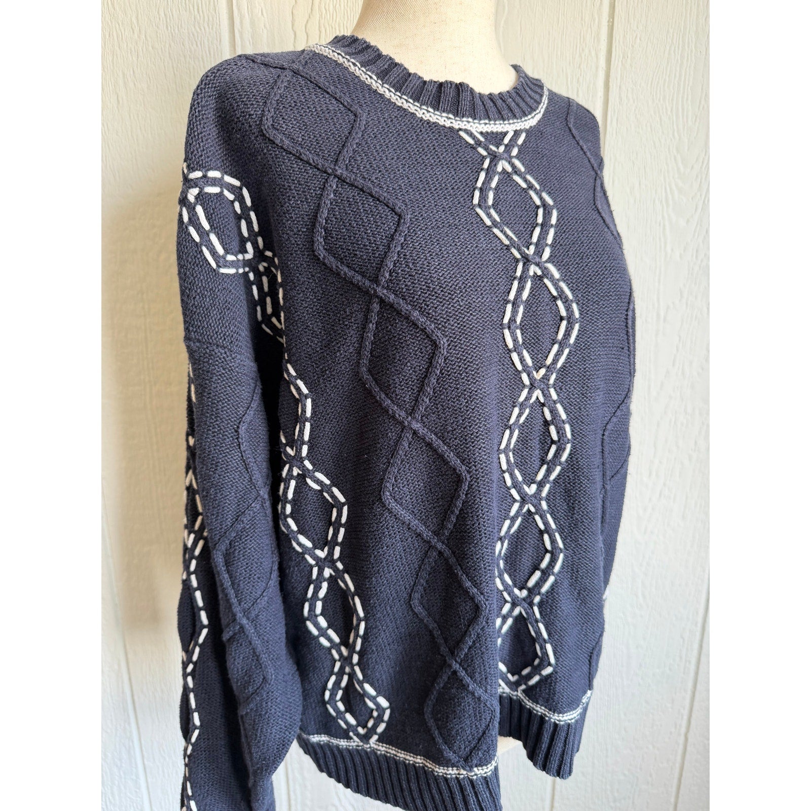 Vintage 90s Christopher & Banks Hand Embroidered Knit Sweater Size XL