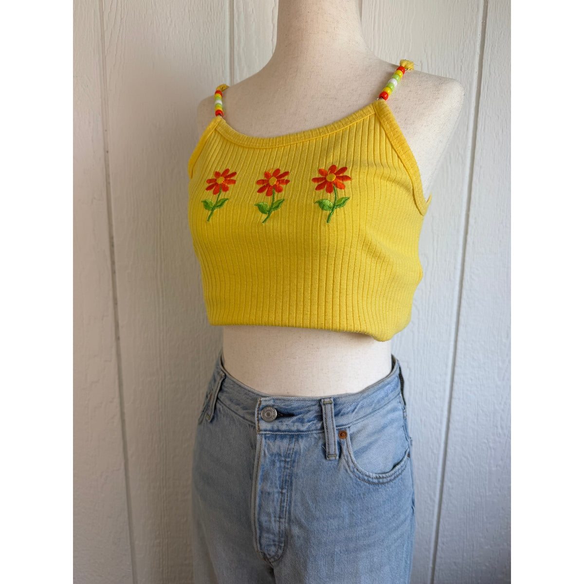 Vintage Y2K California Daisy Embroidered Tank Top