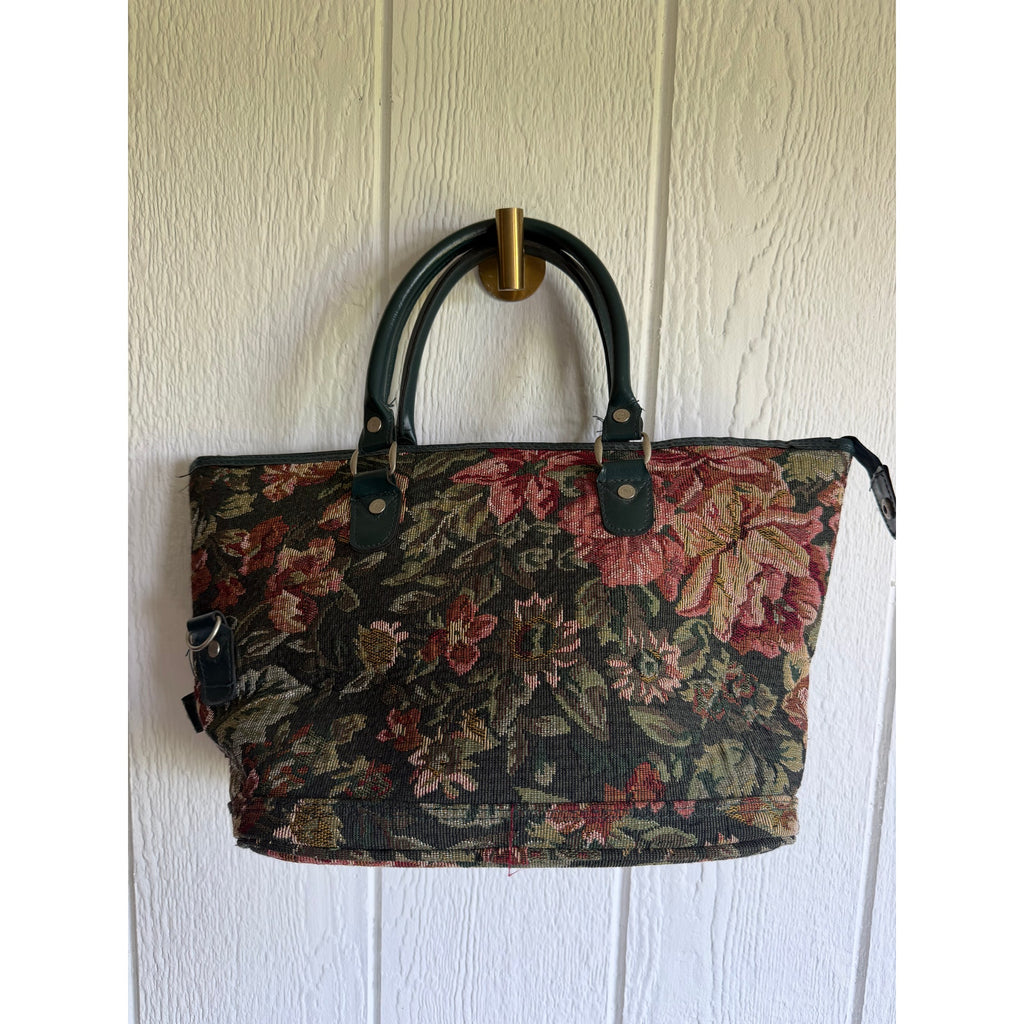 Vintage American Flyer Floral Tapestry Carpet Bag Weekender Duffel Travel Bag