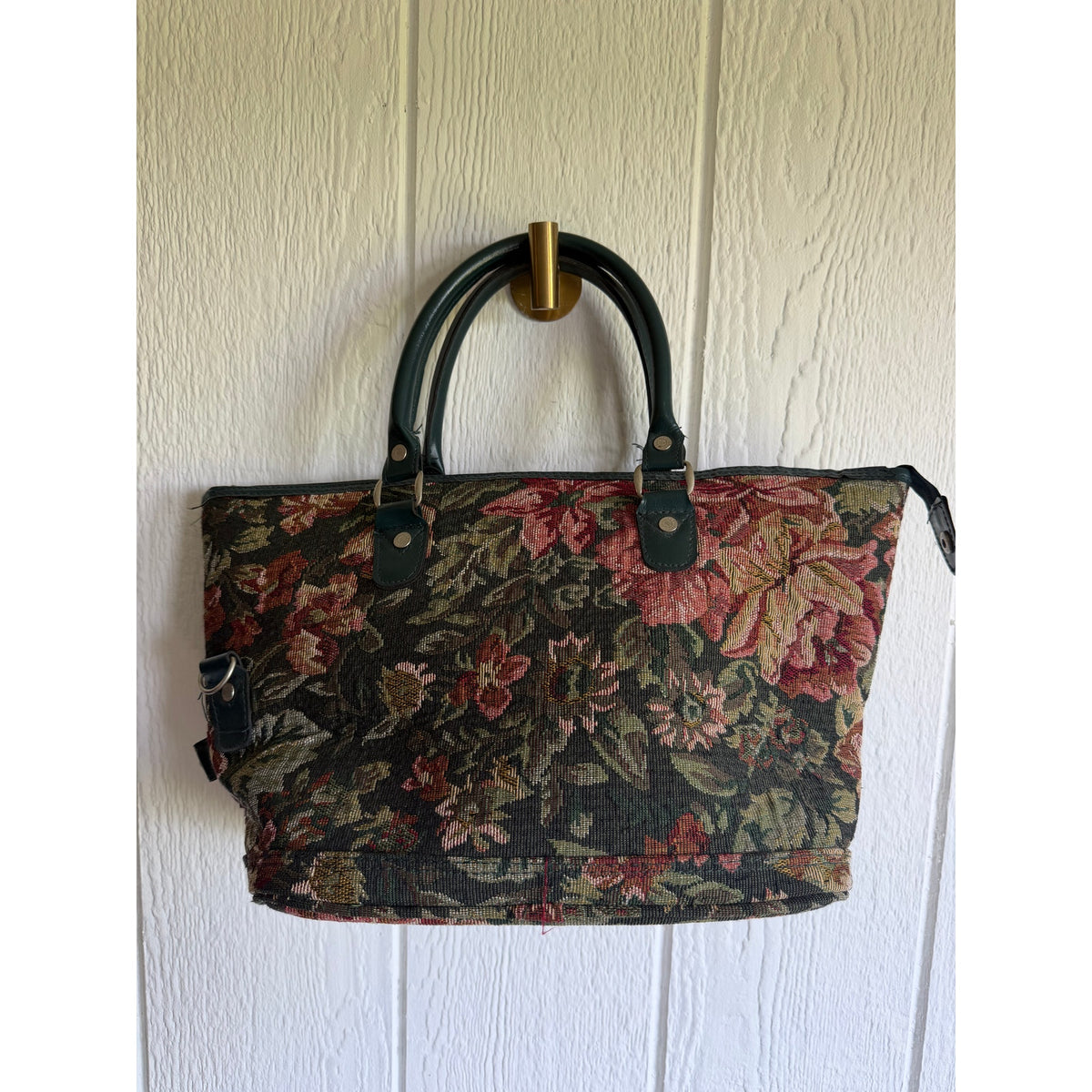Vintage American Flyer Floral Tapestry Carpet Bag Weekender Duffel Travel Bag
