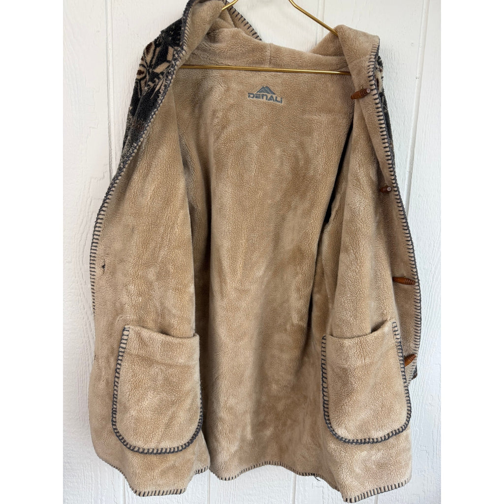 Vintage Denali Fleece Jacket Small Deer Mountain Nordic Hooded Toggle Made USA