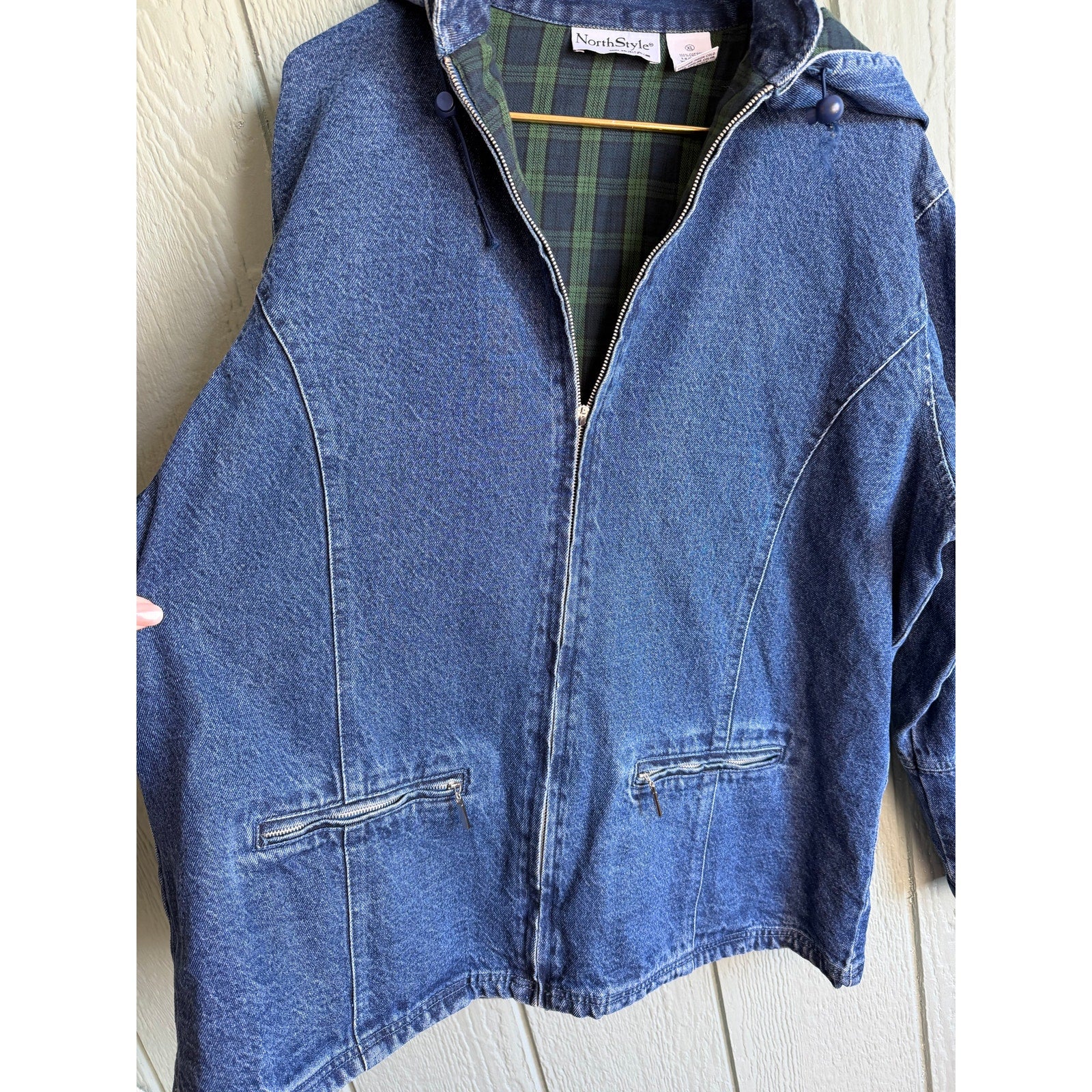 Vintage Denim Barn Jacket: Plaid Lined Fisherman's Jean Jacket XL