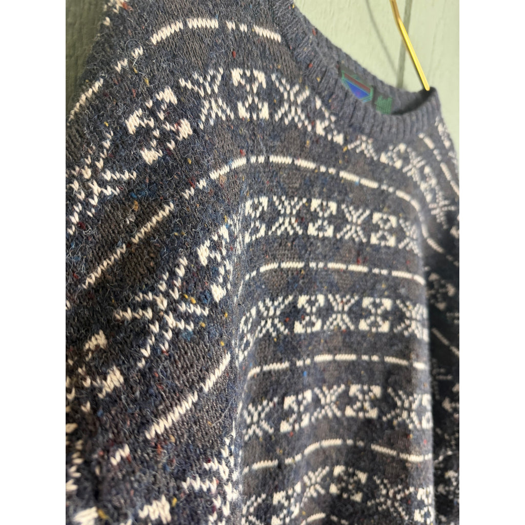 Vintage Etchings Fair Isle Sweater Gray Nordic Knit Wool Blend Crewneck LG