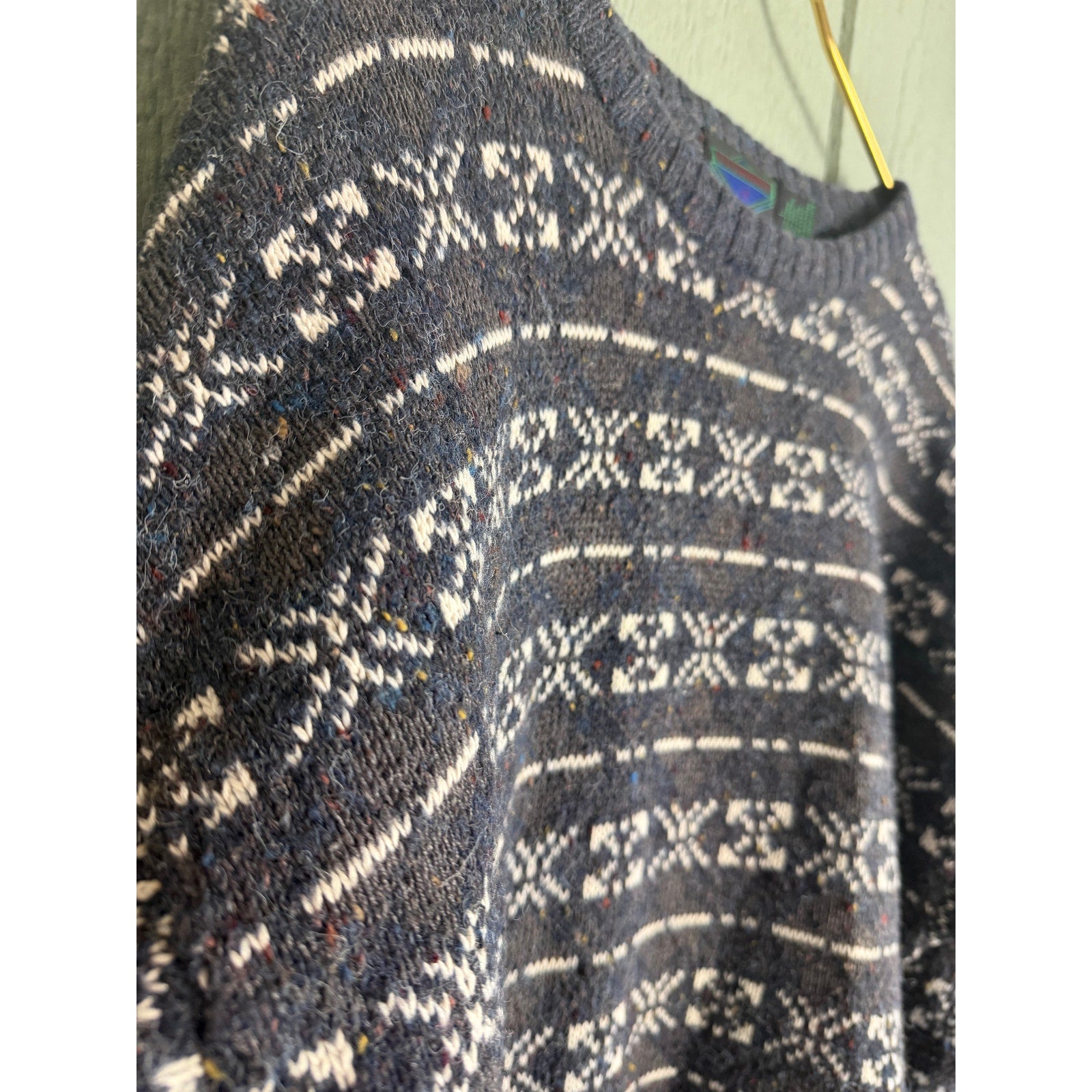 Vintage Etchings Fair Isle Sweater Gray Nordic Knit Wool Blend Crewneck LG