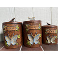 Vintage Mid-century Modern Boho "Treasure Craft" Butterfly Set Of 3 Canisters!