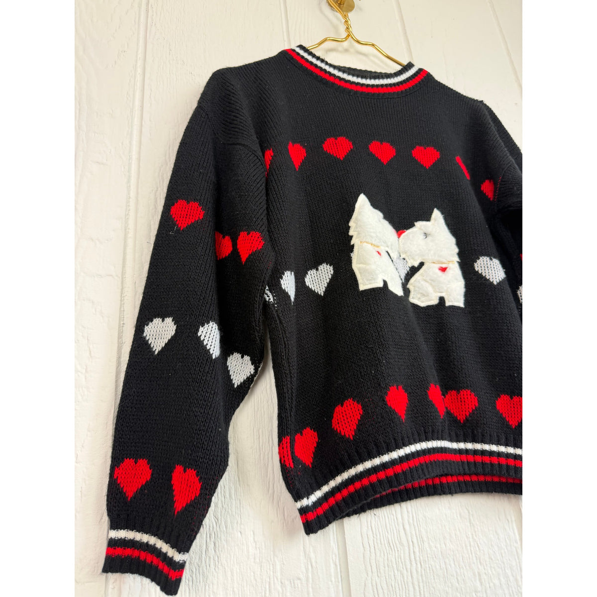 Vintage Scottie Dog Heart Sweater Made in USA Black Red White