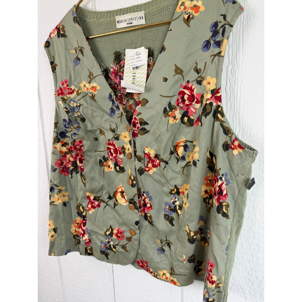 NWT Vintage Marisa Christina Floral Embroidered Button-Front Vest 1X