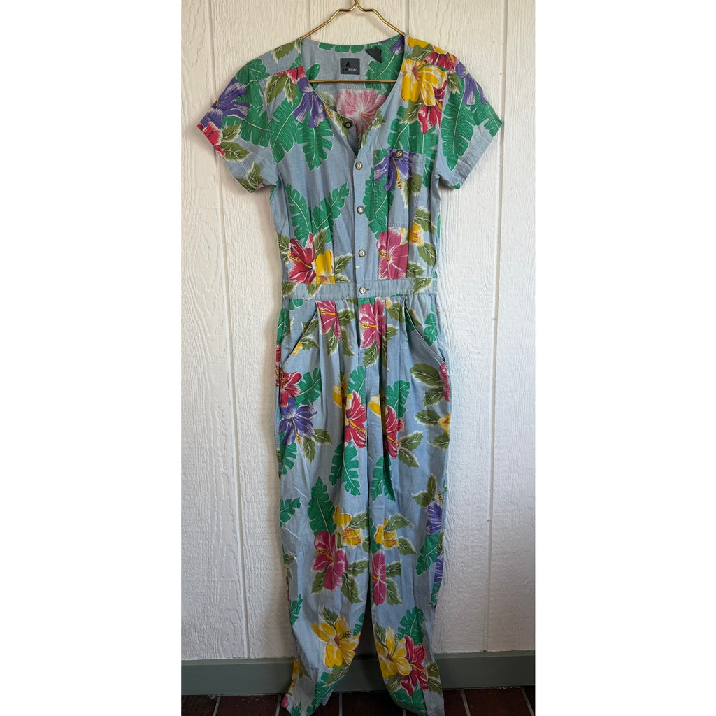 Vintage 80s Floral Jumpsuit Tropical Jumpsuit Liz Wear Jumpsuit, Med