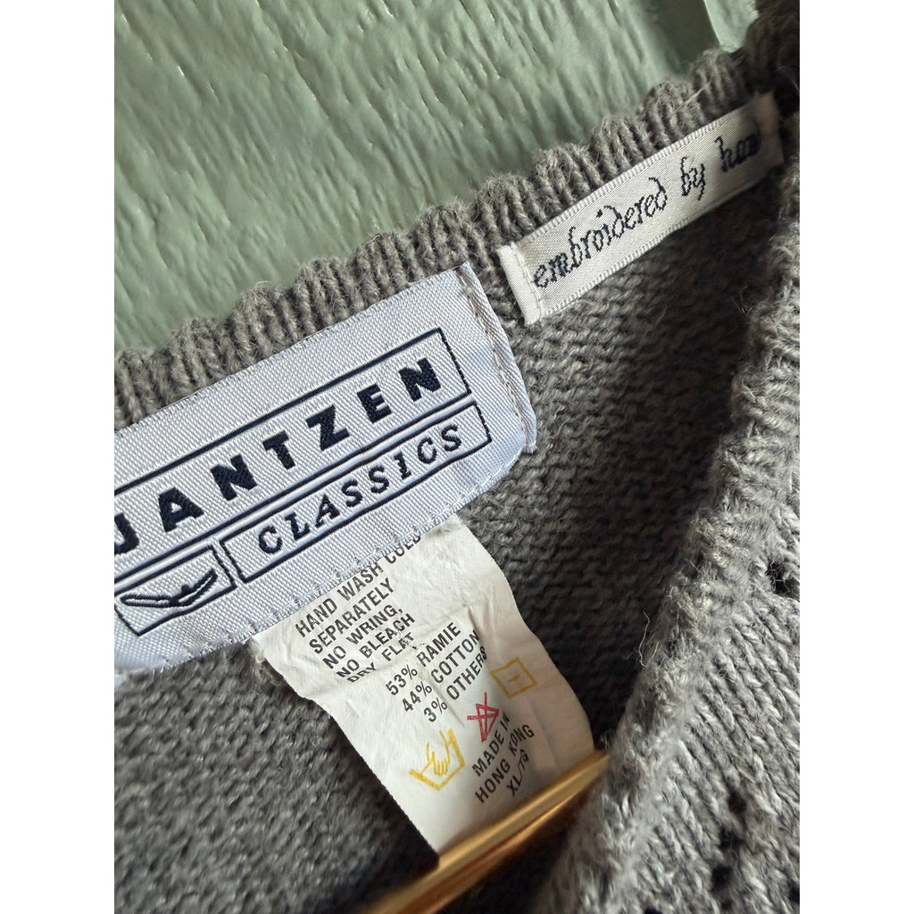 Vintage 90s Patchwork Embroidered Floral Knit Sweater – Jantzen Classics XL
