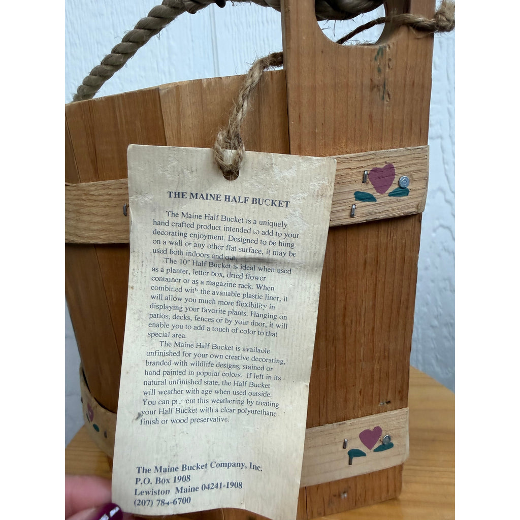 NWT Vintage The Maine Bucket Company Rope Basket Wall Heart Country Planter