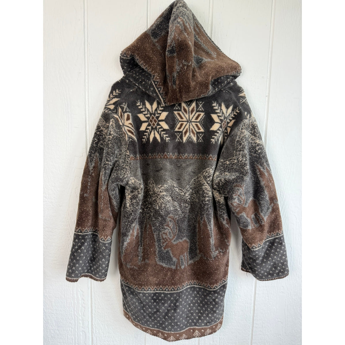 Vintage Denali Fleece Jacket Small Deer Mountain Nordic Hooded Toggle Made USA