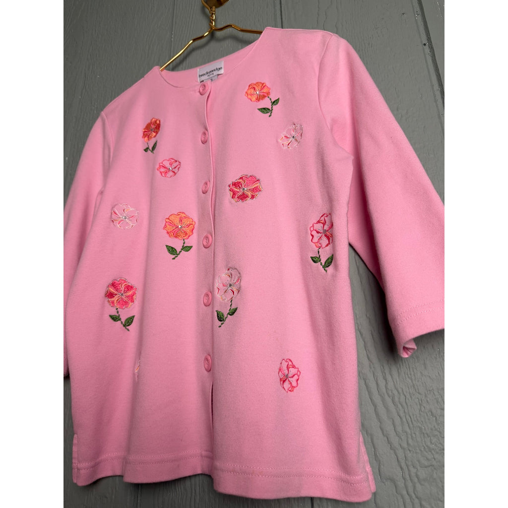 Vintage Breckenridge Petite Pink Embroidered Floral Cardigan | Cottagecore | PS