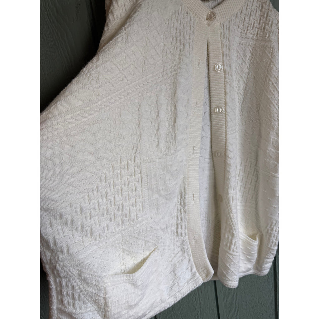 Vintage Jeric Knitwear White Textured Cardigan Made in USA 90s Chunky Knit