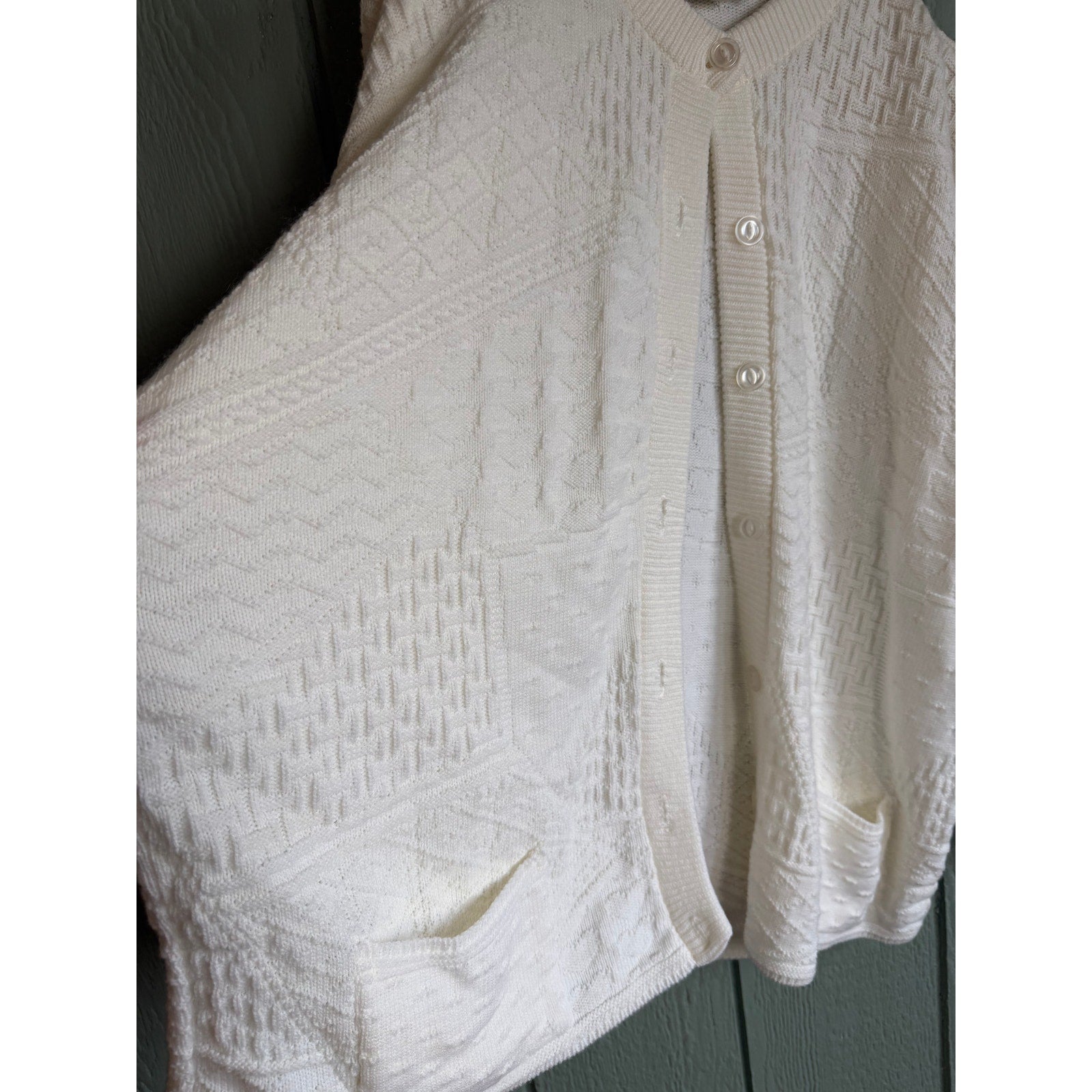 Vintage Jeric Knitwear White Textured Cardigan Made in USA 90s Chunky Knit