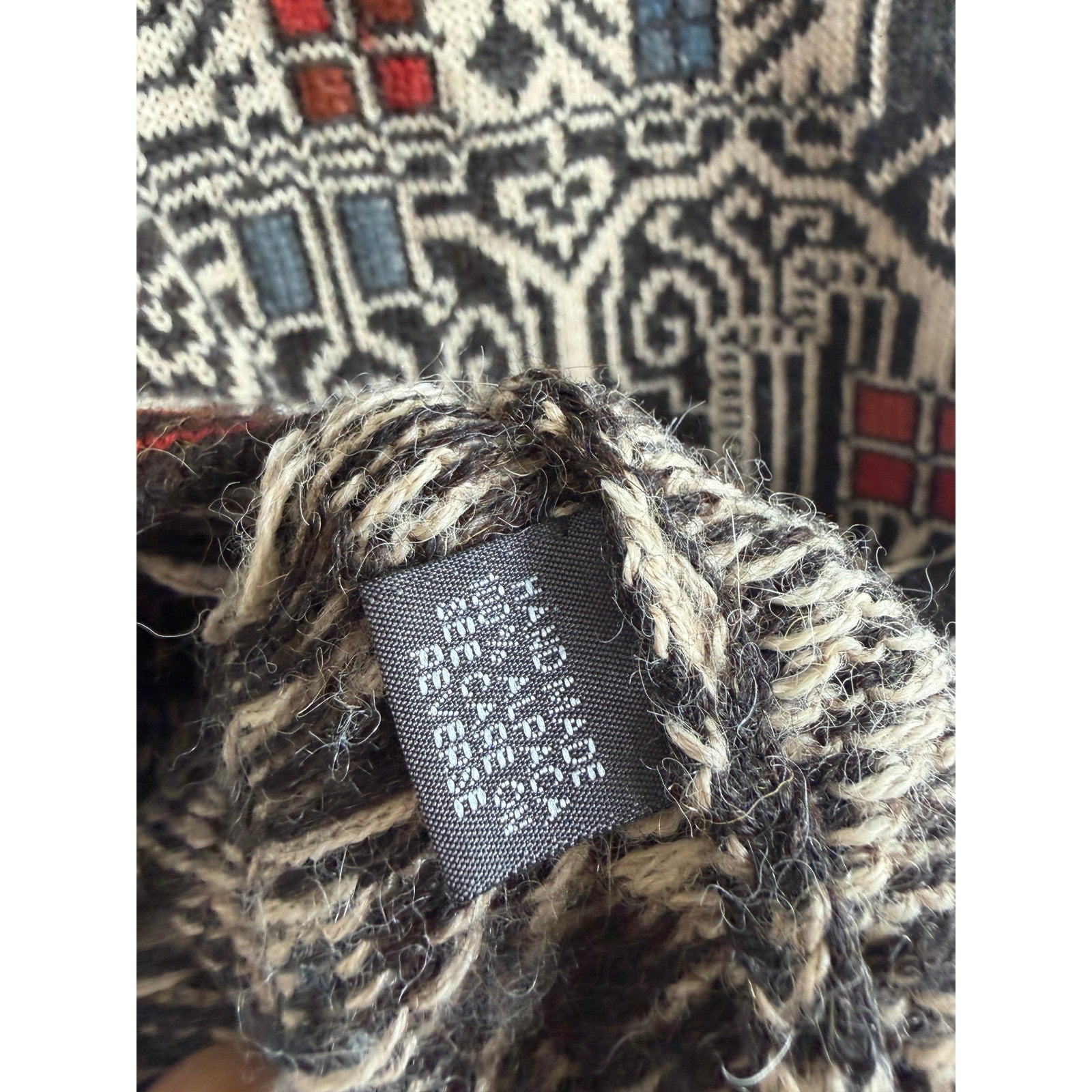 Vintage Intiwara Alpaca Wool Handmade Cardigan Sweater Print Large