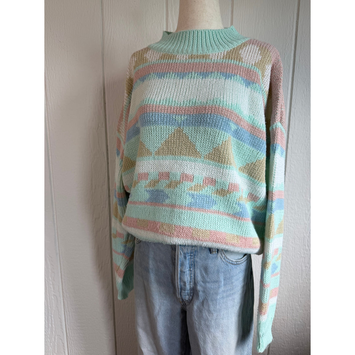 Vintage 90s Pastel Southwestern Geometric Sweater Women’s M Cottagecore