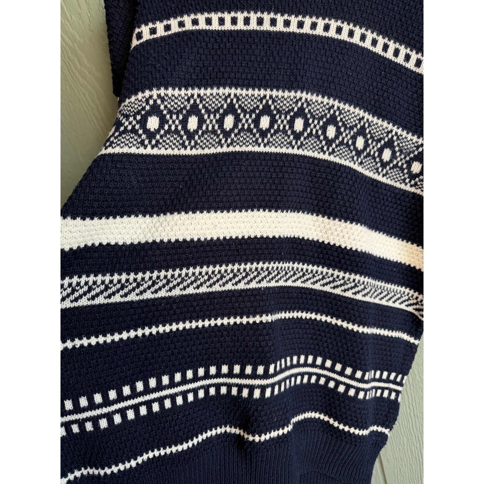 Vintage 90s Pasta Patterned Knit Sweater | Navy & Cream | Cozy Oversized Fit, SM