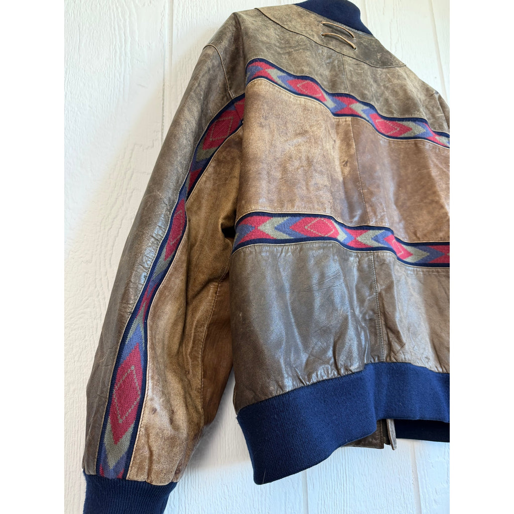 Vintage Leder Rude Peter Lukas Leather Bomber Jacket 58 Aztec Nautical German