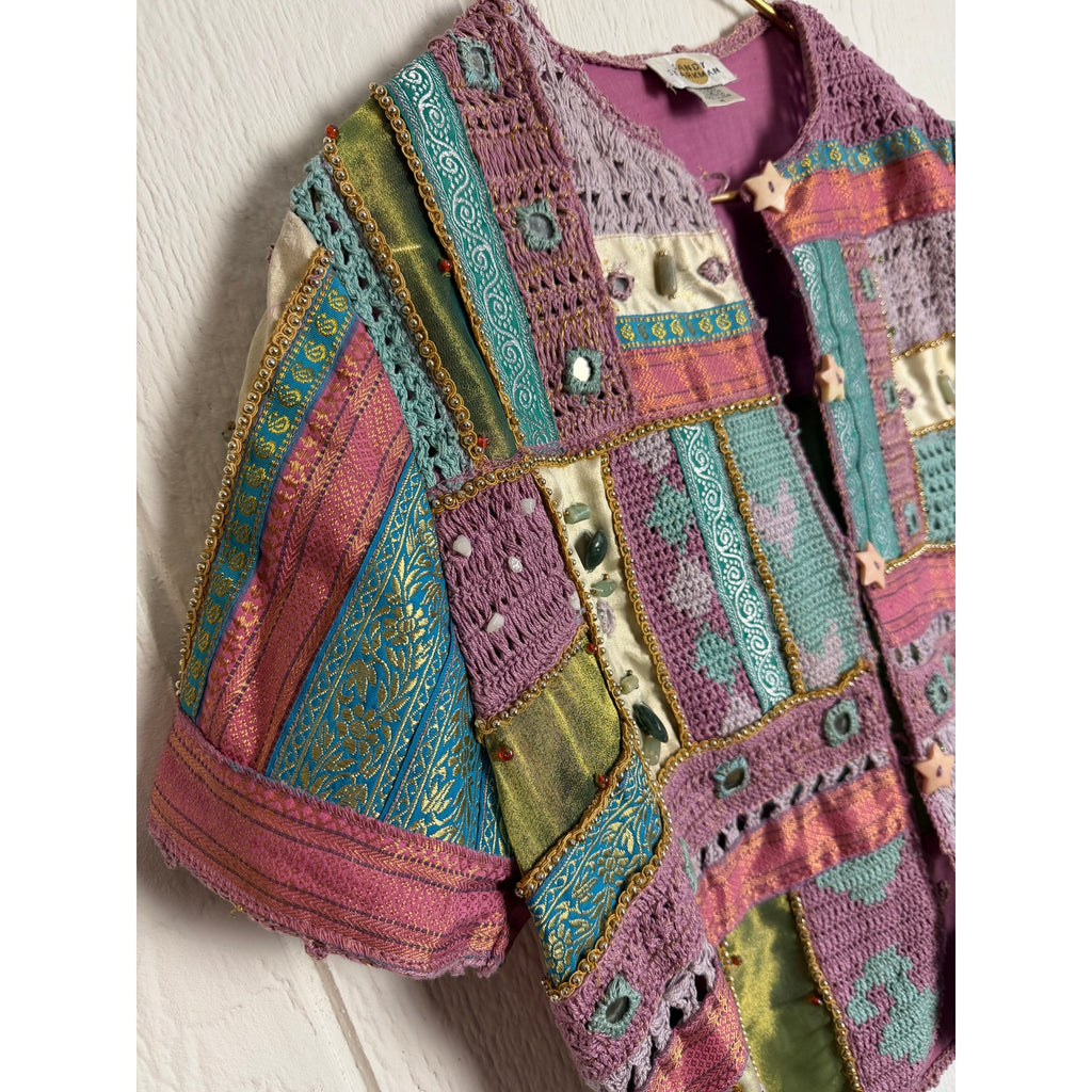 Vintage Sandy Starkman Patchwork Crochet Jacket Embellished Button Front Size M