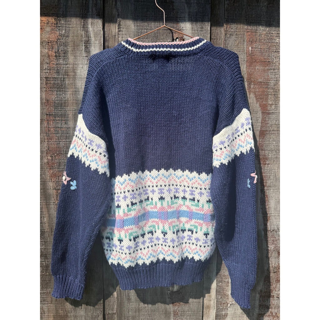 Vintage 90s Floral Knit Fair Isle Cardigan Small