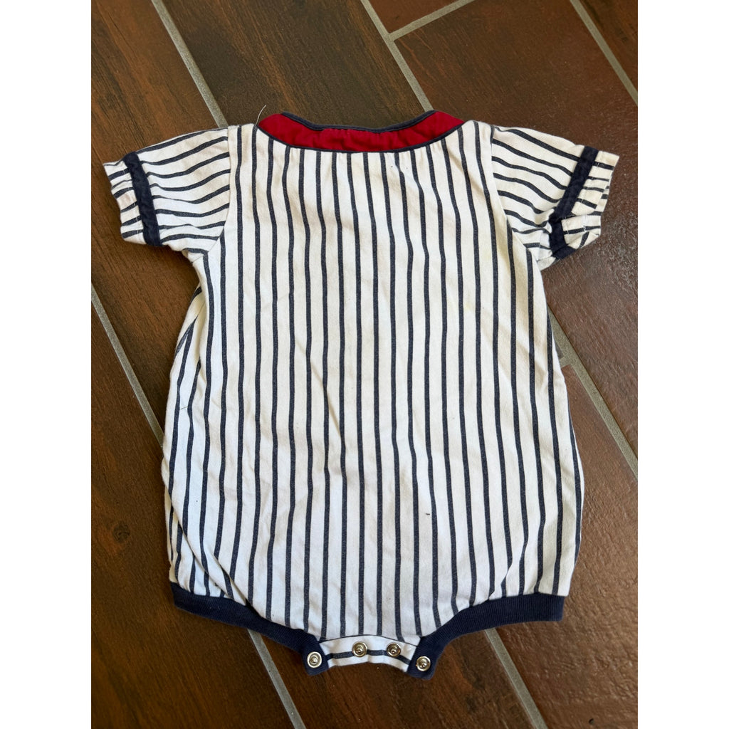 Vintage Okie Dokie Baseball Romper 12 Months Pinstripe Snap Front Baby