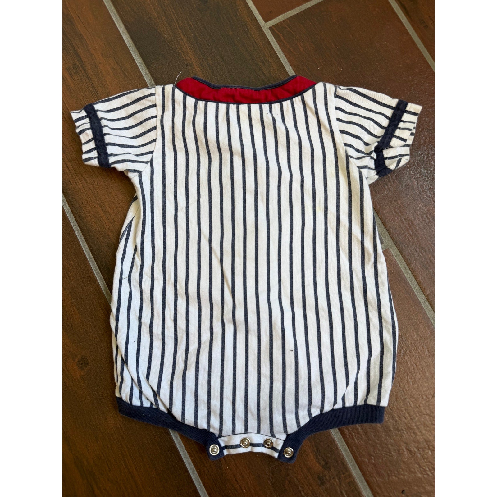 Vintage Okie Dokie Baseball Romper 12 Months Pinstripe Snap Front Baby