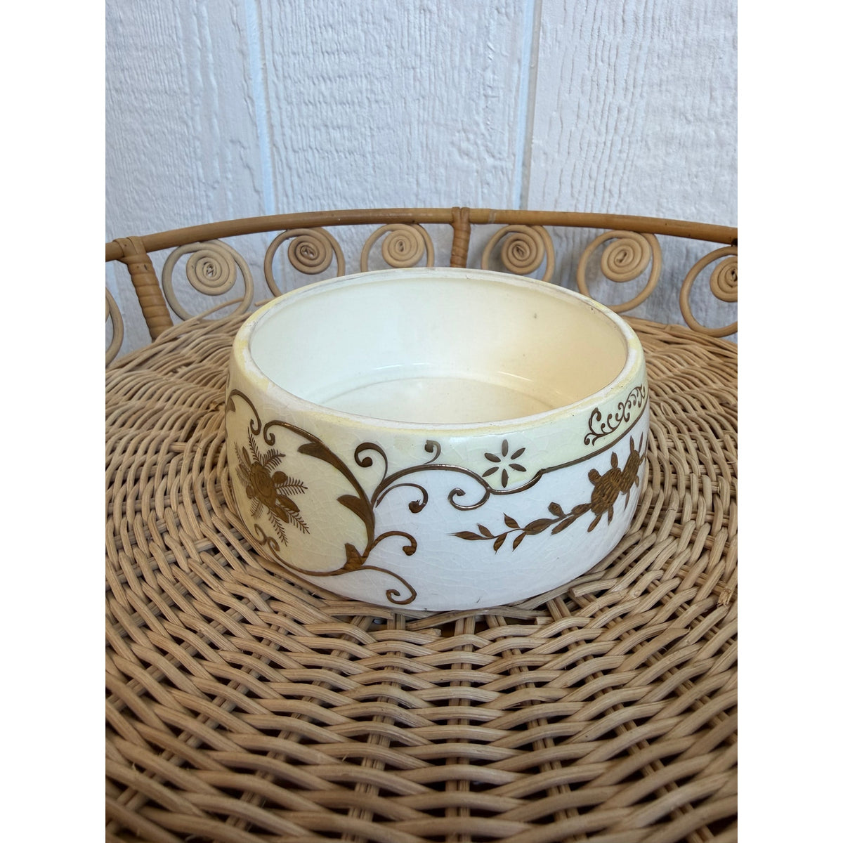 Vintage Hand Painted Japan Ceramic Bowl Brown Floral Scroll Cottage Decor